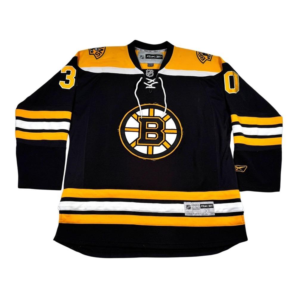Boston Bruins Jersey Mens XL Black NHL Hockey Cheevers 30 Lace Up Reebok Signed